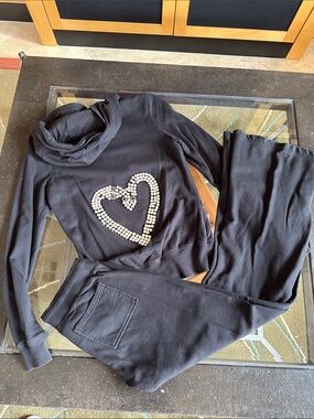 TWISTED HEART Black Cowl Neck Sweater with Rhinestone Heart